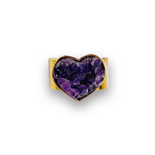 Anillo Corazón Drusa de Amatista
