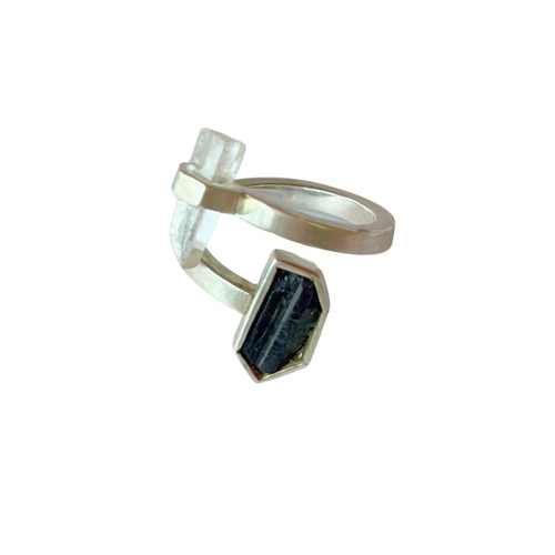 Anillo plata turmalina + punta cristal
