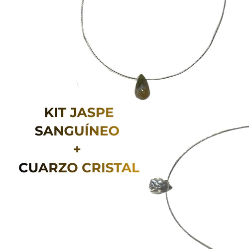 Kit choker jaspe sanguíneo + cuarzo cristal XL