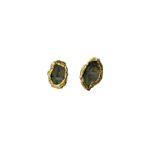 Aretes geoda de ágata mexicana gris