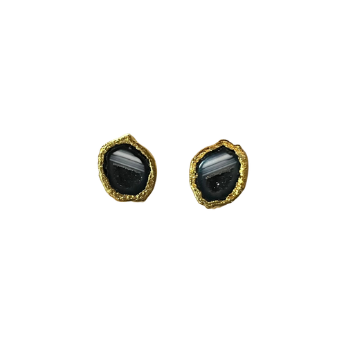 Aretes geoda de ágata mexicana Negra