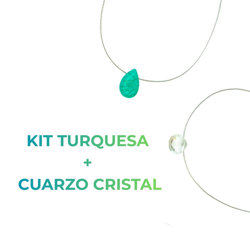 Kit choker cuarzo cristal + turquesa