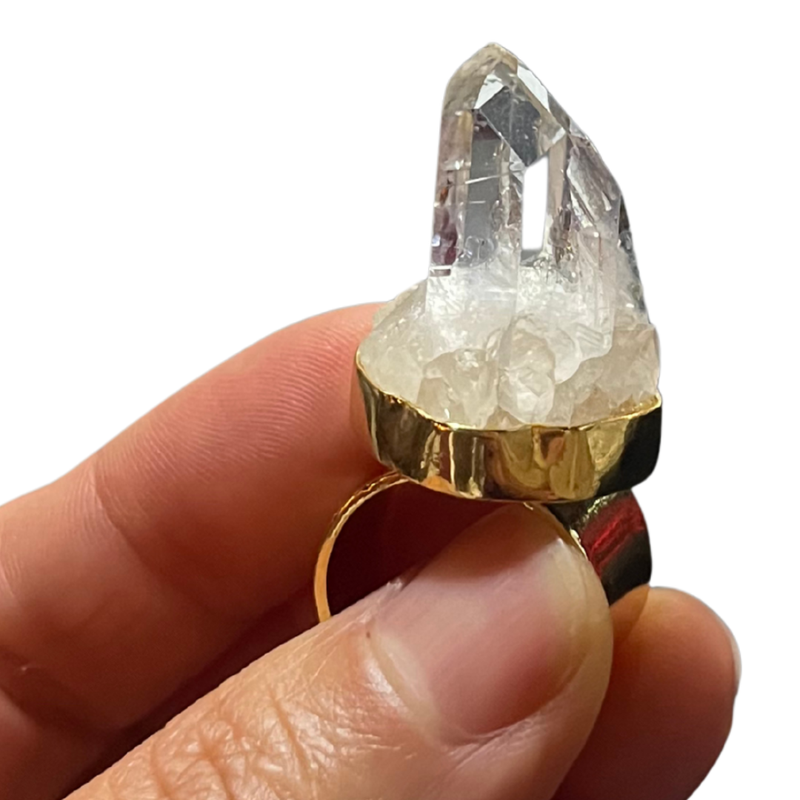 Anillo Drusa de cuarzo cristal