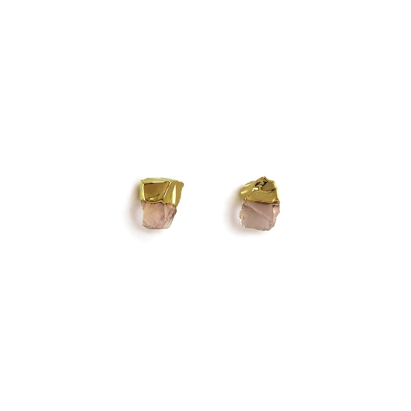 Aretes cuarzo rosa en bruto