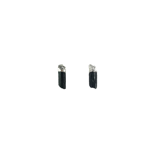 Aretes turmalina negra en bruto plata