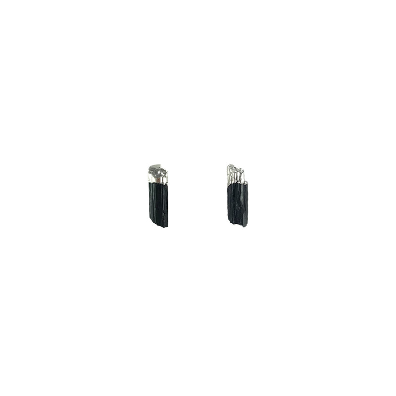 Aretes turmalina negra en bruto plata
